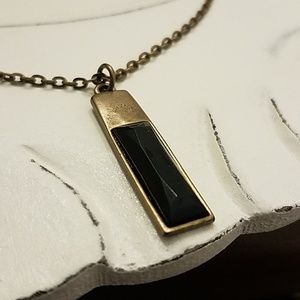 Antique Brass Black Pendant Necklace